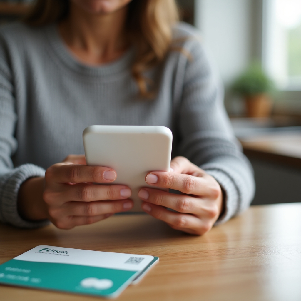 Person using a smartphone at home to check a gift card balance