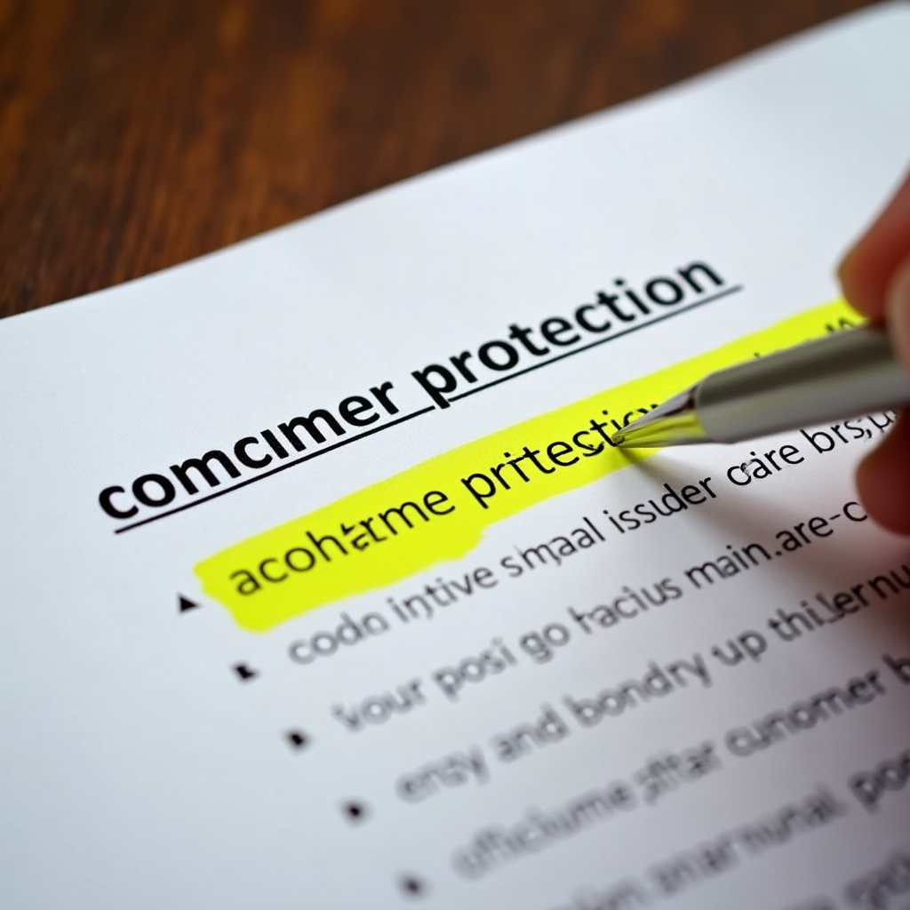 Close-up of a printed US consumer protection document with passages on gift cards highlighted
